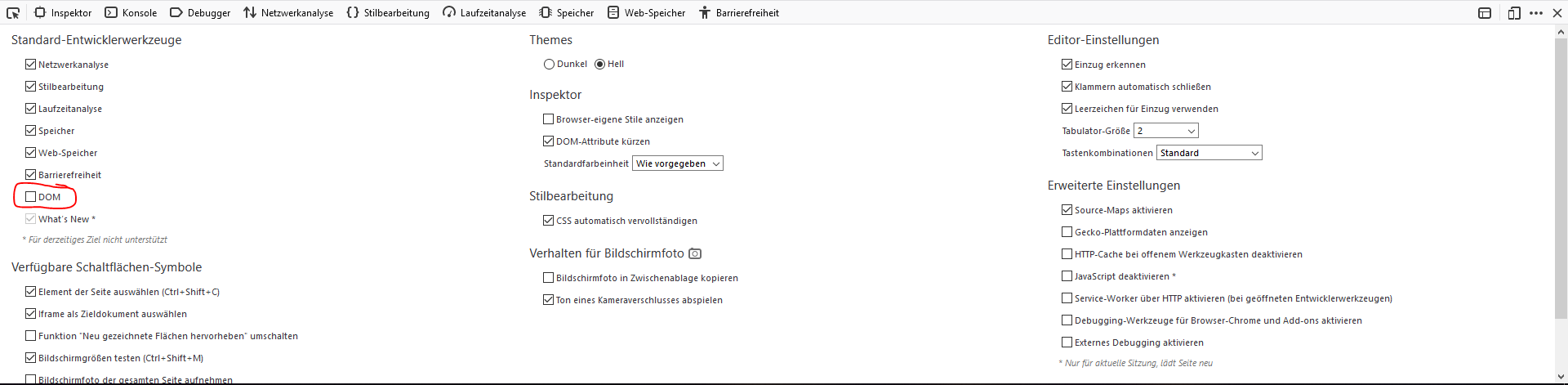 DOM in Firefox untersuchen